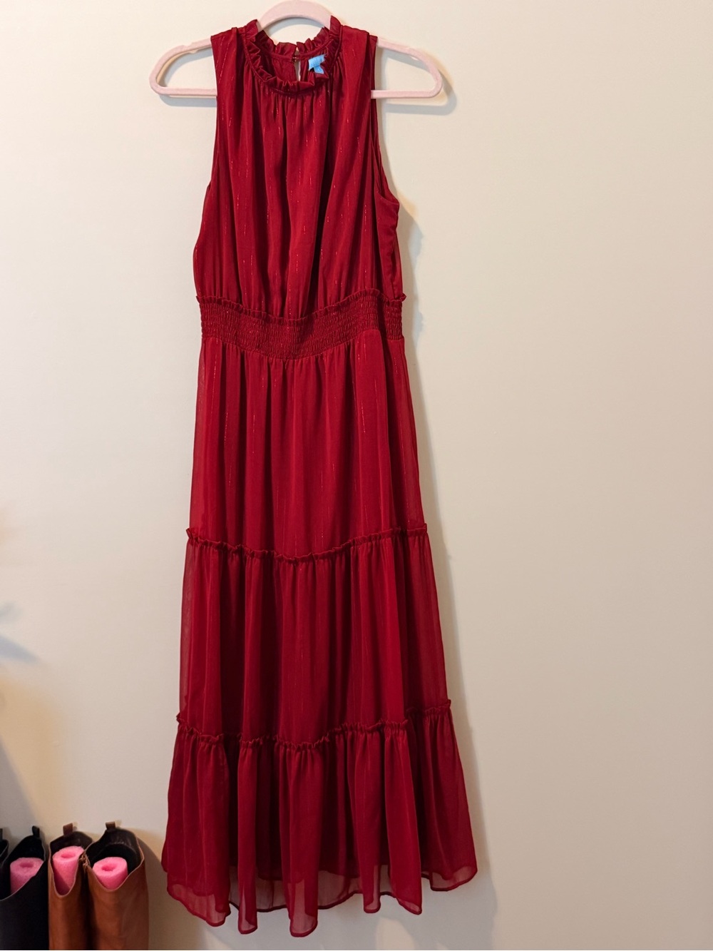 Draper James Sleeveless Red Tiered Maxi Dress
